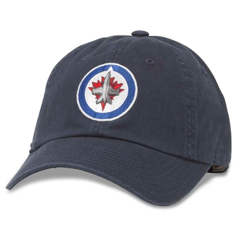 AMERICAN NEEDLE Officially Licensed NHL National Hockey League Team Baseball Buckle Strap Dad Hat, Winnipeg Jets, Navy